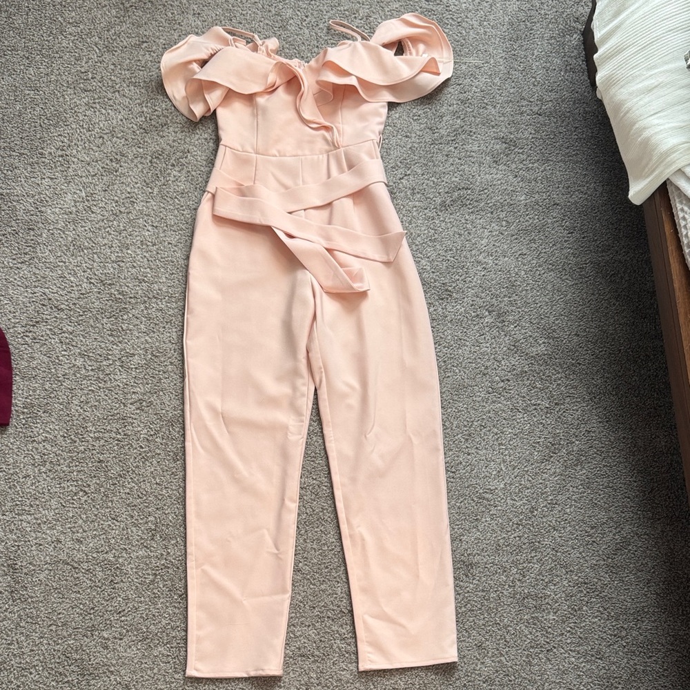 Main Strip Peach Ruffle Jumpsuit